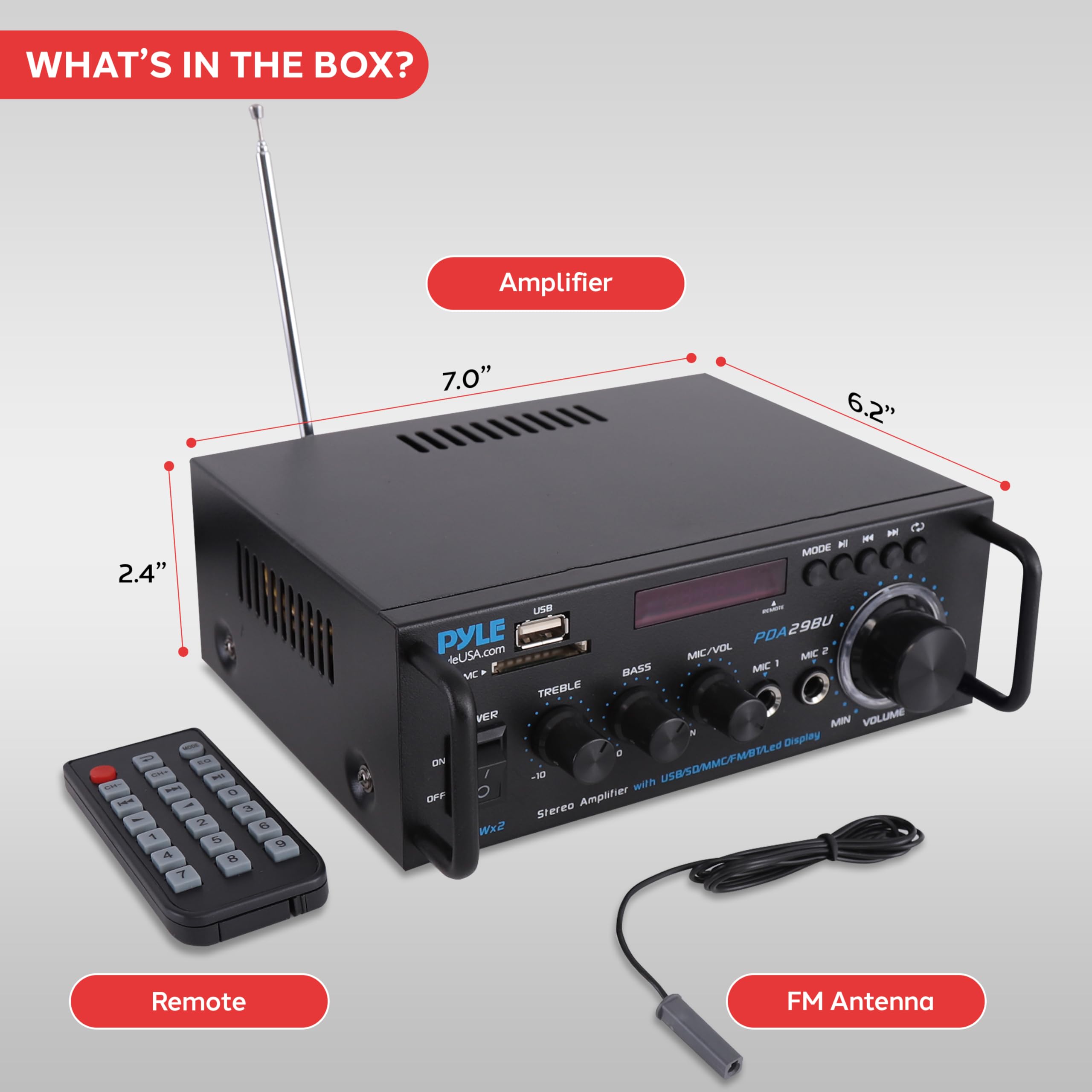 Pyle Wireless Bluetooth Stereo Power Amplifier - 200W Dual Channel